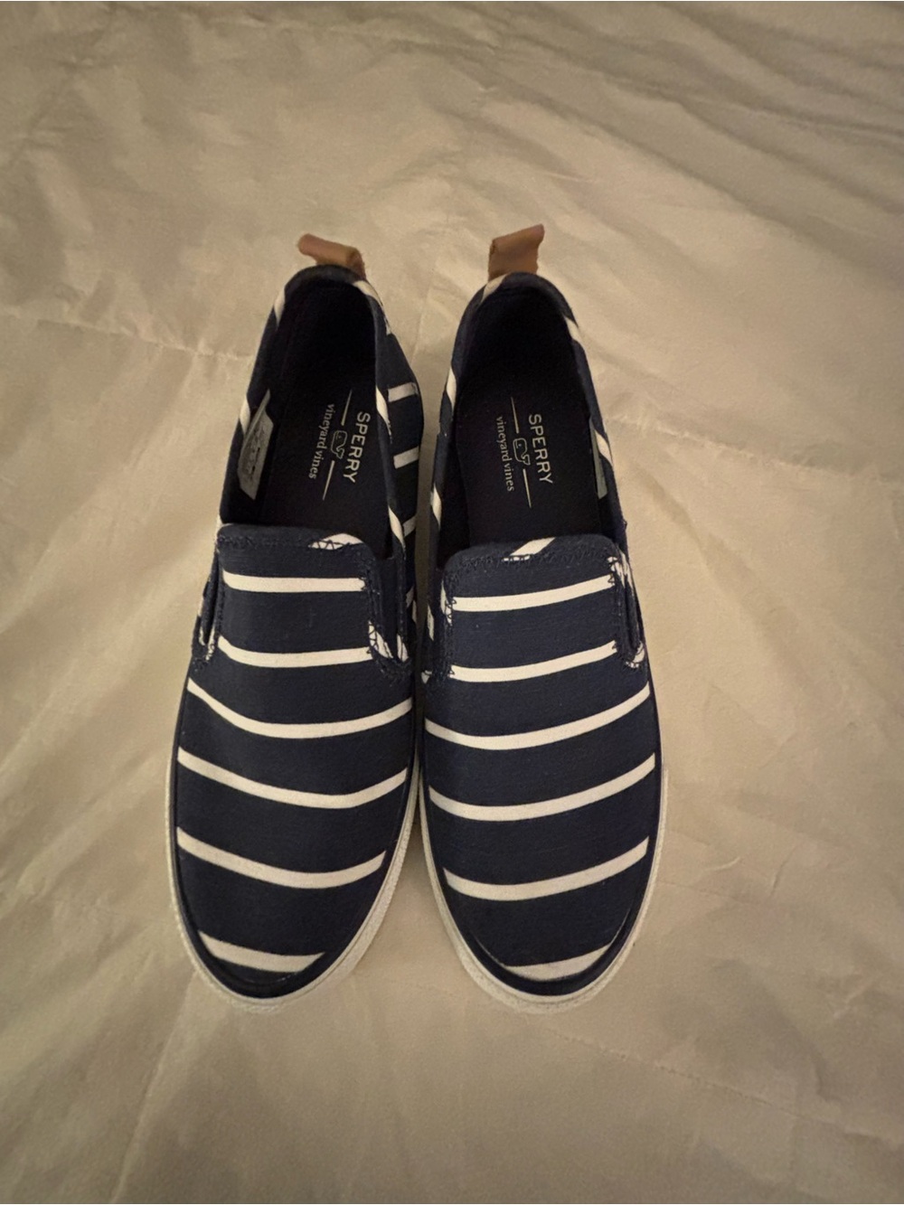 Sperry Women’s Navy & White Striped Slip-On Boat Shoes
